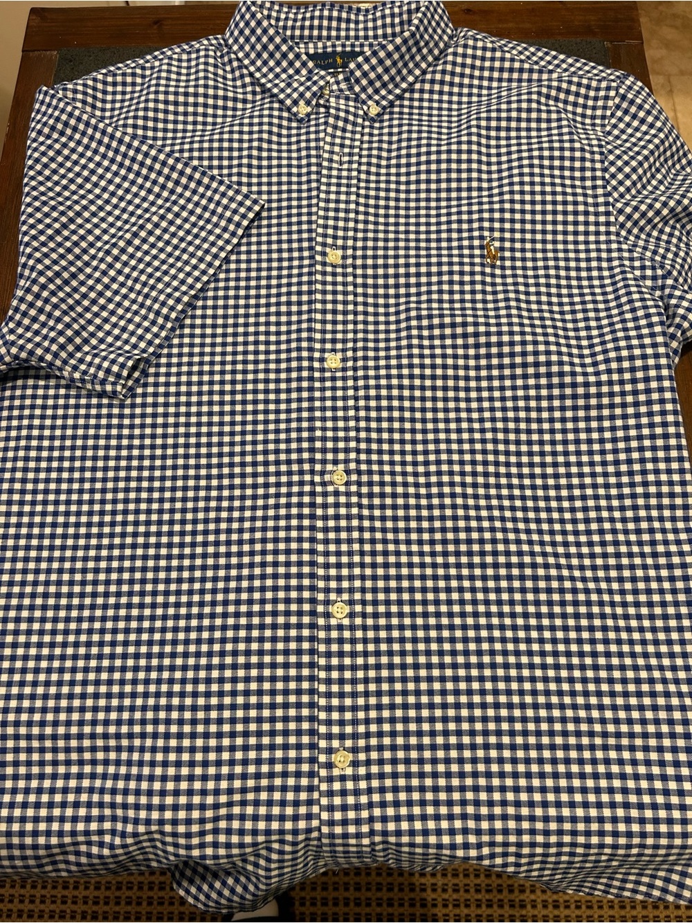 Ralph Lauren Navy and White Gingham Short-Sleeve Button-Down Shirt